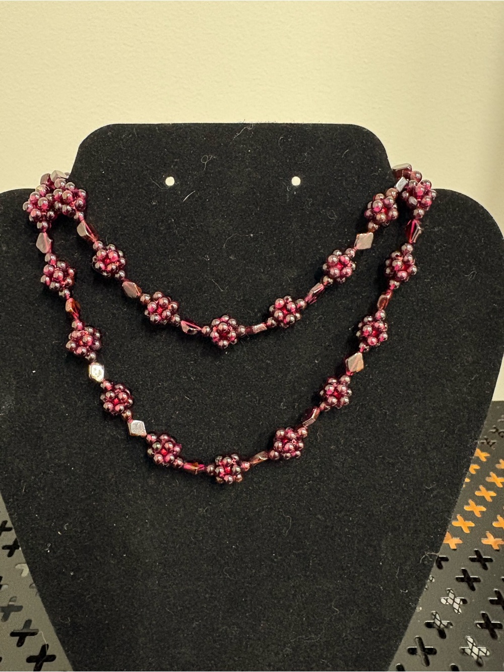 Garnet beaded necklace 26 inches